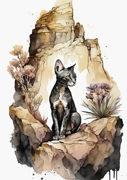Vektor wunderschön detailliertes sphinx-katzenporträt in aquarell