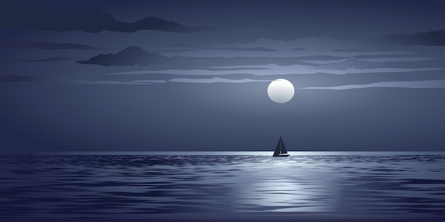Wunderschöne dramatische Nacht im Meer mit Segelboot