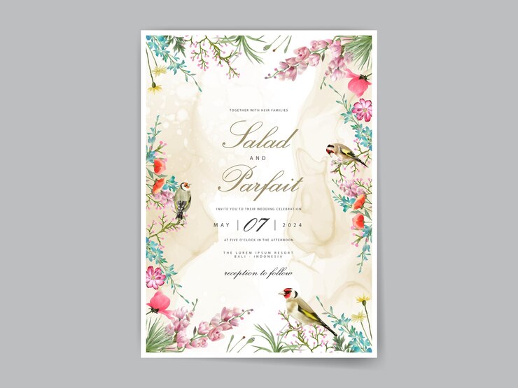 Vektor wunderschöne hochzeitseinladungskarte mit wilden blumen