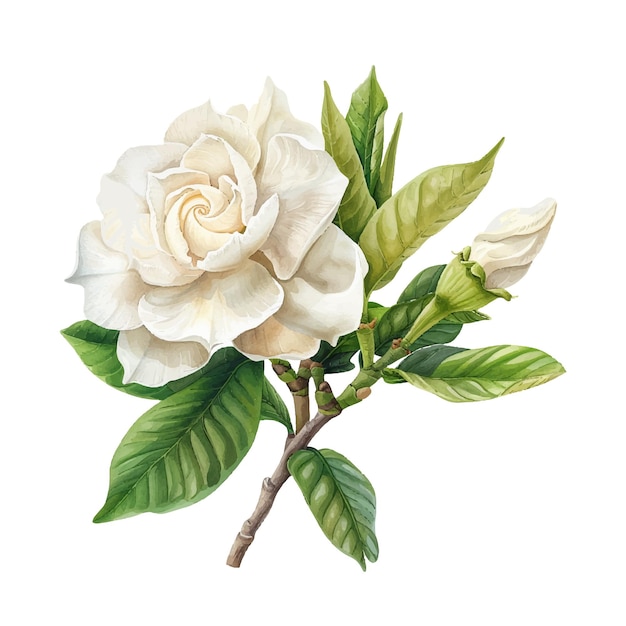 wunderschöne Vektorillustration der Gardenia-Blumen im Aquarell-Stil