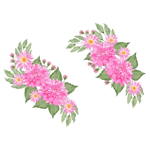 Wunderschöner strauß mit rosa gänseblümchen mit kleinen wilden aquarellblumen