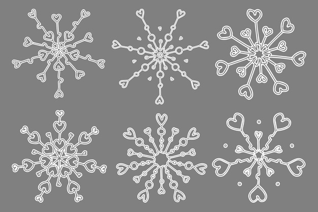Wunderschöner weißer Schneeflockenvektor-Illustrationssatz der Fantasie