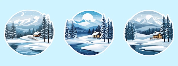 Wunderschönes Vektor-Wintersticker-Illustrationsset