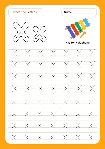 X-Buchstabenverfolgungs-Arbeitsblatt Schreibübungsblatt
