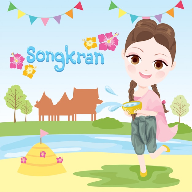 Xgirls spielen im wasser des songkran festivals