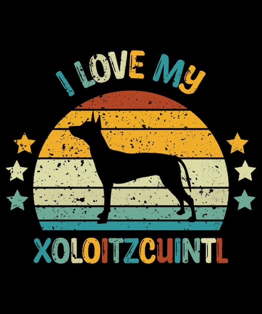 Xoloitzcuintle silhouette vintage und retro-t-shirt-design
