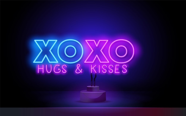 Xoxo leuchtreklame vektor umarmungen und küsste neon design vorlage modernes trend design nacht schild nacht...