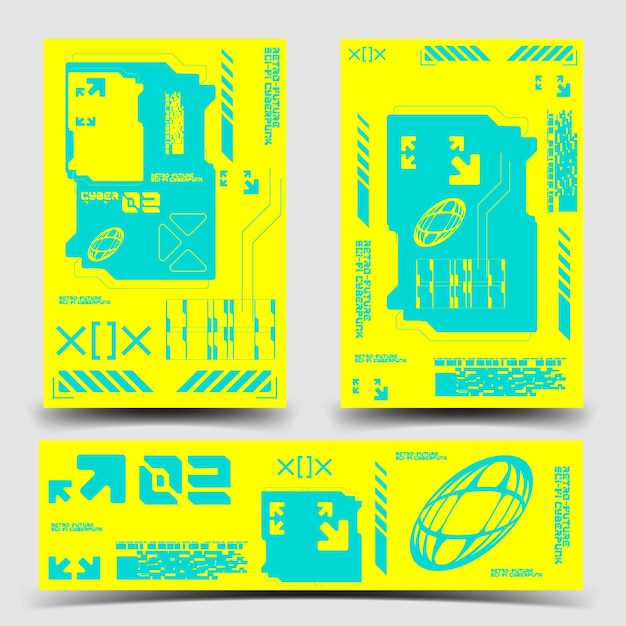 Y2K 2000er Jahre Sci-Fi Cyberpunk Retrofuturistische Layout-Vorlage Set Dashboard für uxui Anwendung 2D-Vektor-Illustration