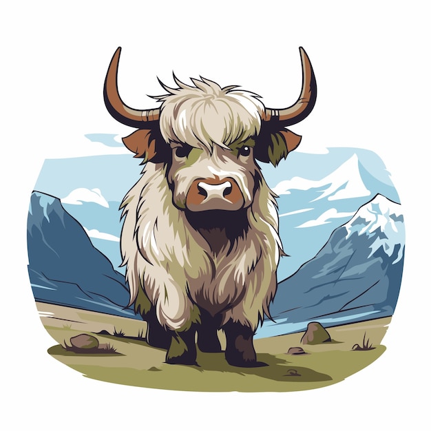 Vektor yak in den bergen vektor-illustration eines bergtieres