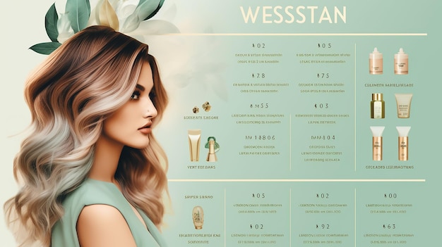 Yelash-Erweiterungen Salonpreis und Produktliste Flyer mit dominierenden Minzfarben und Gradienten