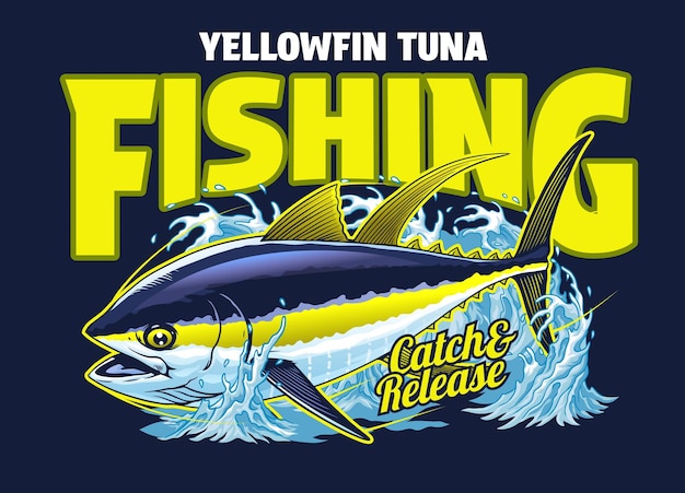 Vektor yellowfin-tunfisch vintage-farbige t-shirt-design-illustration