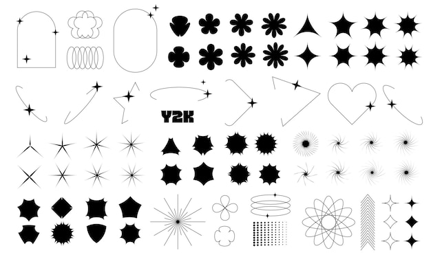 Vektor yk ästhetische form moderne einfache grafik von funkeln und blumen mit retro geometrischer form mit stern