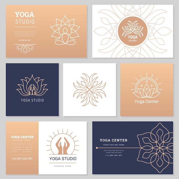 Vektor yoga-ausweis ethnische bilder stilisierte elemente für yoga-clubkarten indien organische illustrationen spa-salon-branding aktuelle vektorvorlagen mit platz für text