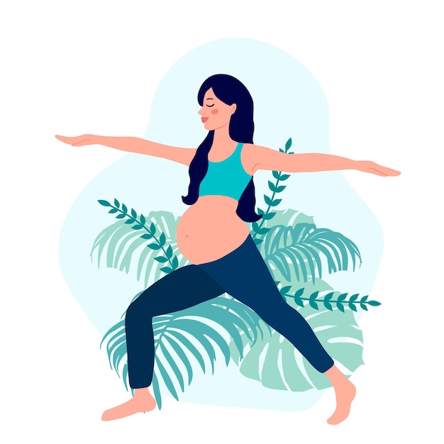 Vektor yoga-konzept für schwangere frauen. relax, meditation für die werdende mutter. cartoon-vektor-illustration