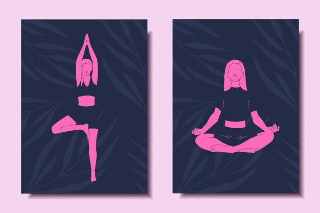 Yoga-konzept-set von postern mit mädchen, die yoga machen