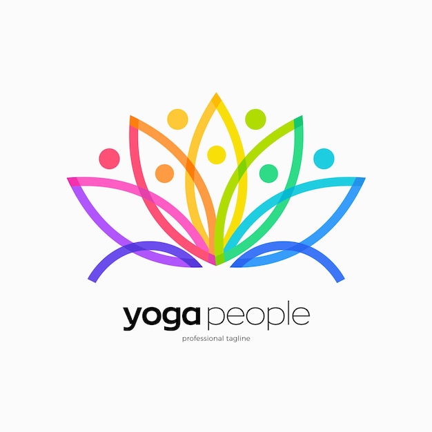 Yoga-leute-logo-design mit buntem lotus