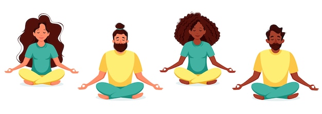 Yoga, Meditationszentrum. Konzeptillustration für gesunden Lebensstil, Yoga, Meditation, Entspannung, Erholung. Illustration im flachen Stil.