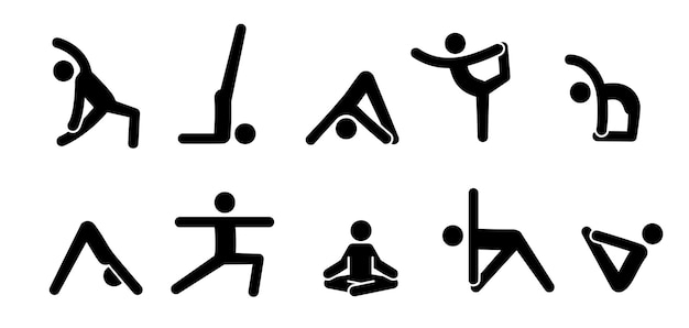 Yoga piktogramm symbol menschen yoga pose meditieren praxis sport übung piktogramm mann set gesundheit meditieren symbol