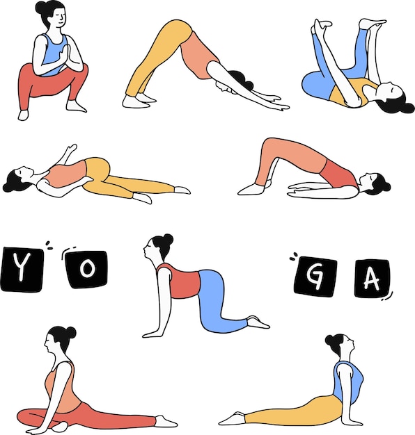 Yoga-pose-doodle-handgezeichnete illustration freier vektor