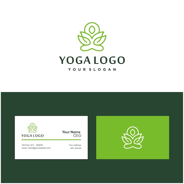 Vektor yoga pose lotusblumen logo und visitenkarte