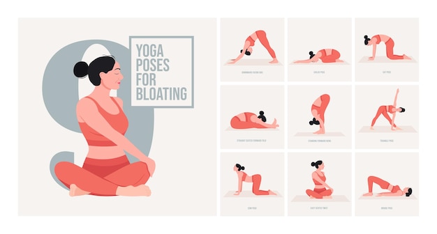 Yoga-posen für blähungen junge frau, die yoga-posen praktiziert
