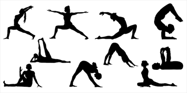 Yoga-Positionen mit Silhouetten