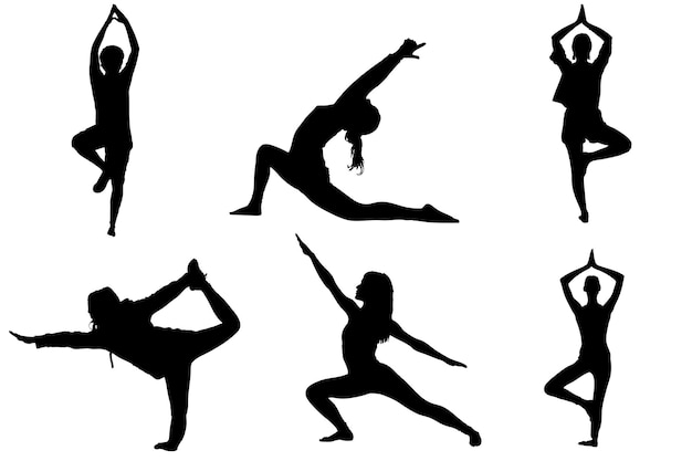 Yoga-Positionen Silhouetten Bewegung und Wellness