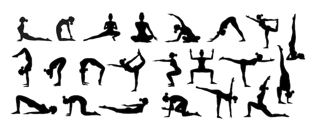 Yoga-Silhouette Setwoman praktizieren Yoga-Posen Frau Training Fitness Aerobic und Übungen