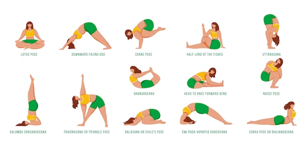 Yoga stellt flache illustrationen dar