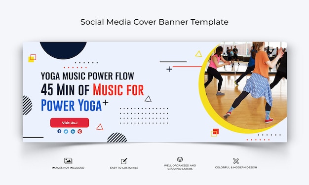 Yoga und meditation social media facebook-cover-banner-vorlage premium-vektor
