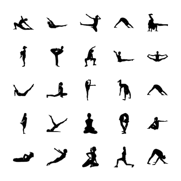 Vektor yoga und übungssymbole