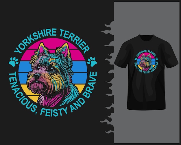 Vektor yorkshire terrier hunde-t-shirt mit neonfarbenem design