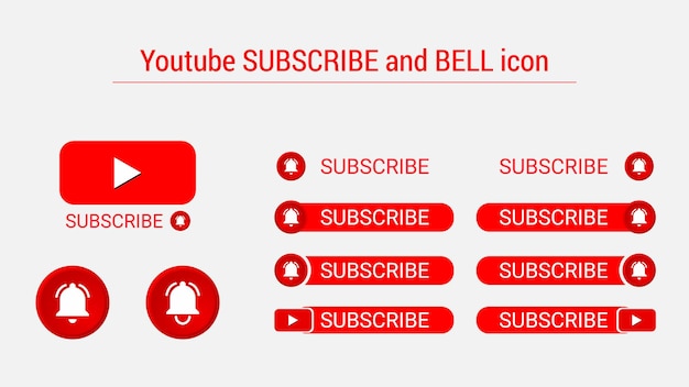 Vektor youtube-abonnement, klingelknopf-set-sammlung mit flachem design für kanal, blog, soziale medien