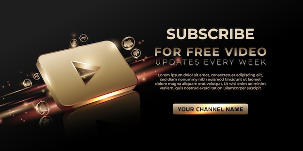 Youtube-banner 3d-gold-symbol für die werbung auf geschäftsseiten und social-media-posts