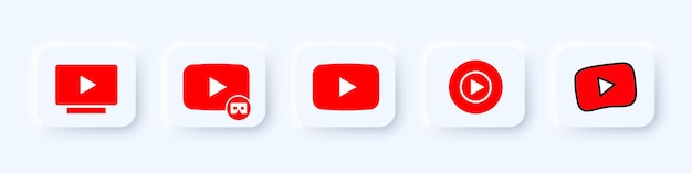 Youtube-Icon-Set Offizielle Logos von Youtube-Apps youtube youtube kids YouTube Music YouTube TV YouTube VR Youtube-Schaltfläche im Neumorphismus-Stil Schaltflächensymbol mit Pfeilcursor abonnieren