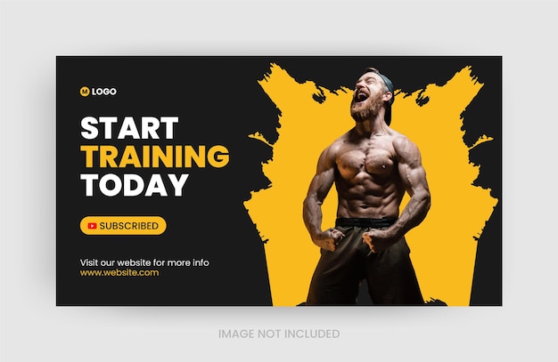 YouTube-Kanal-Thumbnail und Web-Banner-Vorlage für Fitnesstraining