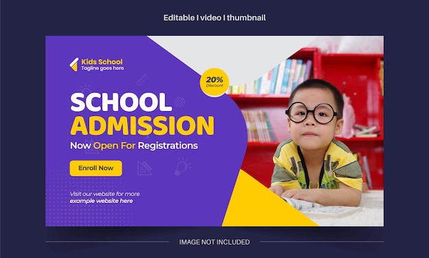 YouTube-Miniaturansicht oder Webbanner-Vorlage für die Zulassung zur Schulbildung für Kinder
