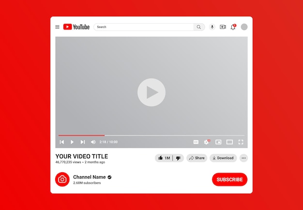 Vektor youtube realistische multimedia-player-vorlage