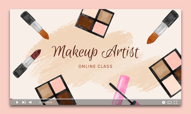 Vektor youtube-thumbnail für make-up-künstler mit aquarellfarben