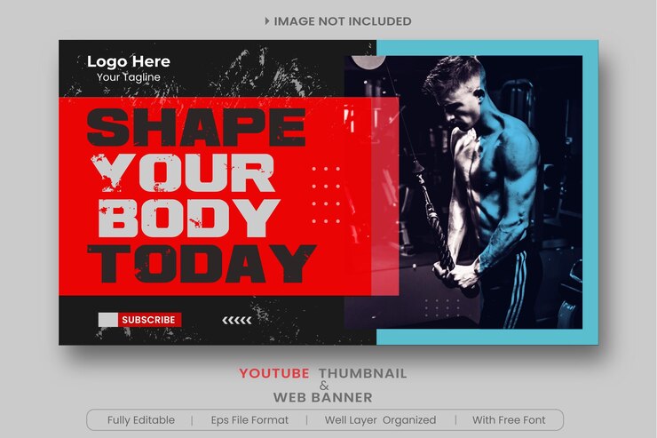 YouTube-Thumbnail-Vorlage für Fitnessstudio Fitness und Webbanner-Vorlage für Fitnessstudio Premium-Vektor
