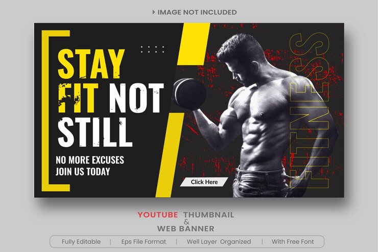 YouTube-Thumbnail-Vorlage für Fitnessstudio Fitness und Webbanner-Vorlage für Fitnessstudio Premium-Vektor