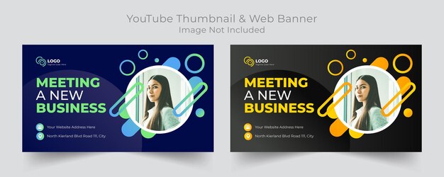 YouTube-Video-Thumbnail und Web-Banner-Vorlagendesign für das Treffen mit einem neuen Web-Banner-Design für Unternehmen oder Unternehmen