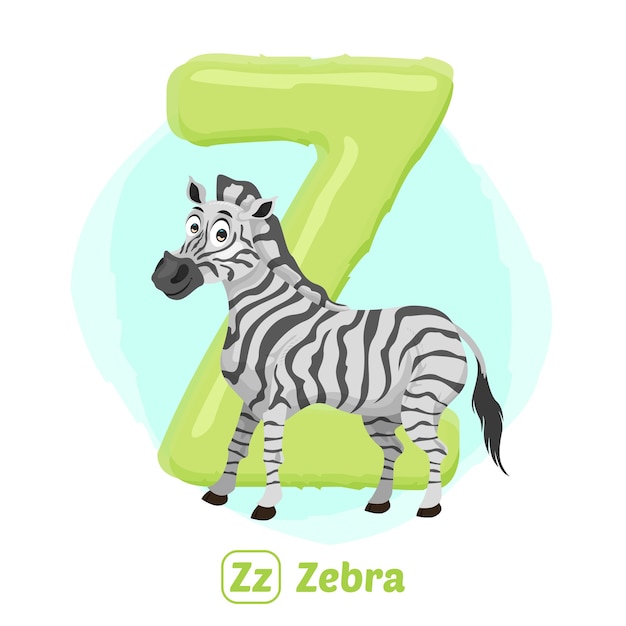 Z für zebra. illustrationszeichnungsstil des alphabet-tieres für bildung