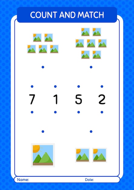 Zähle und kombiniere Spiel mit Foto-Arbeitsblatt für Kinder im Vorschulalter