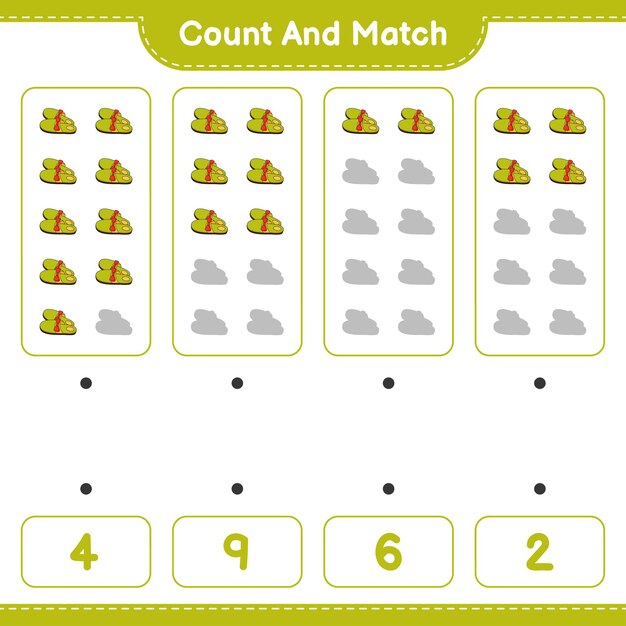 Zähle und vergleiche die anzahl der hausschuhe und kombiniere mit den richtigen zahlen