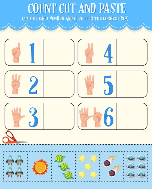 Zählen sie ausschneiden und einfügen mathe-arbeitsblatt für kinder