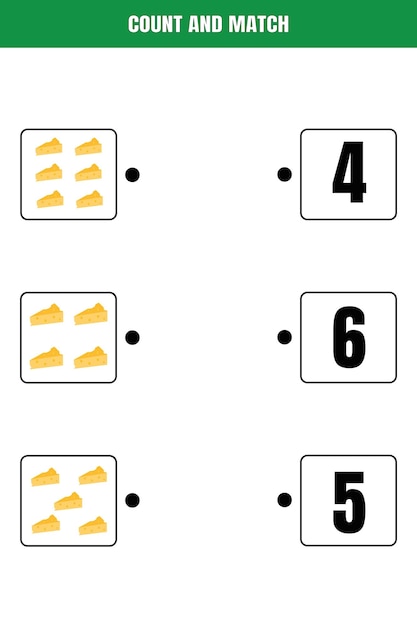 Vektor zählen und abgleichen. mathe-lernspiel für kinder. druckbares arbeitsblatt-design für kinder im vorschulalter