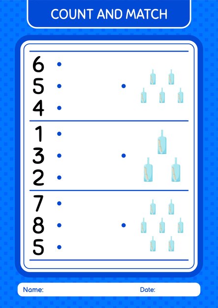 Zählen und kombinieren Sie das Spiel mit dem Arbeitsblatt für die Nachrichtenflasche für Kinder im Vorschulalter