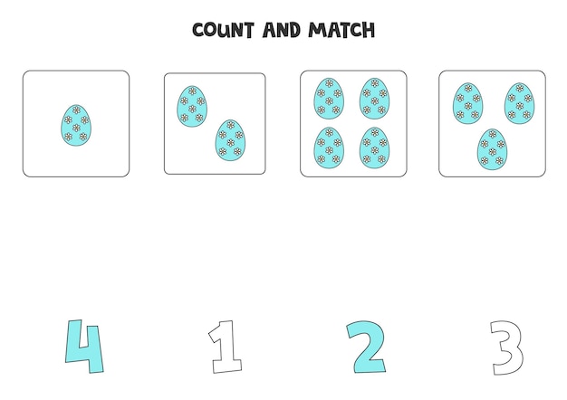 Zählspiel für kinder zähle alle ostereier und verbinde sie mit zahlen arbeitsblatt für kinder