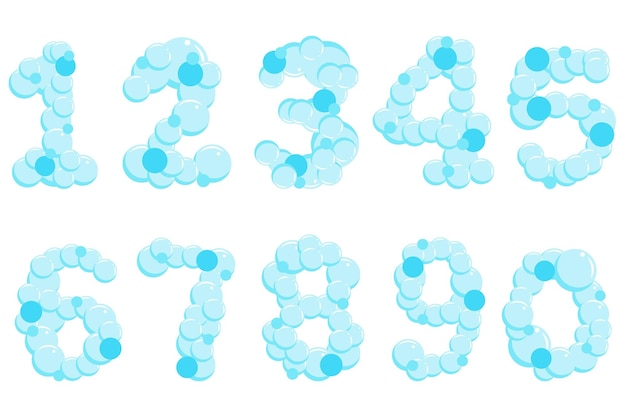 Zahlen für seifenblasen gesetzt wasserschaumfiguren cartoon-vektorschrift